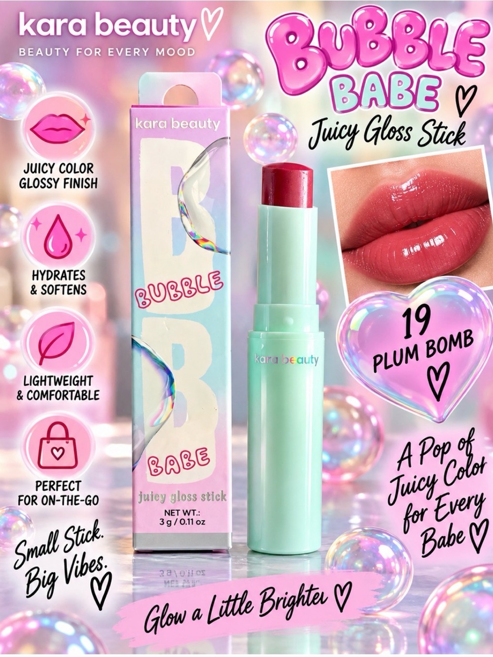 Kara Beauty Bubble Babe Juicy Gloss Stick — Strawberry 🍓